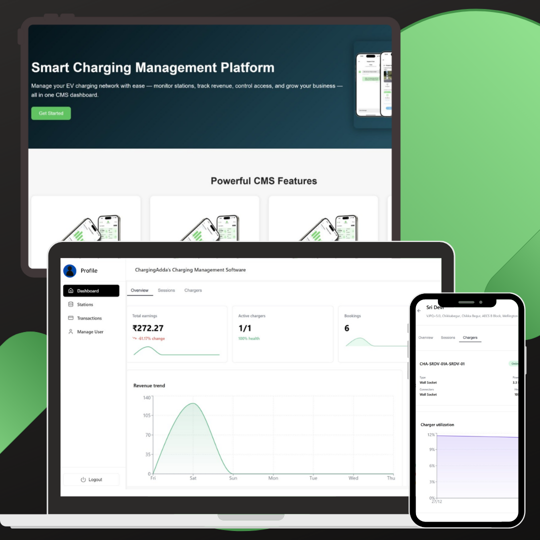 EV Charging Station Management CMS ChargingAdda CMS dashboard for EV charging station management